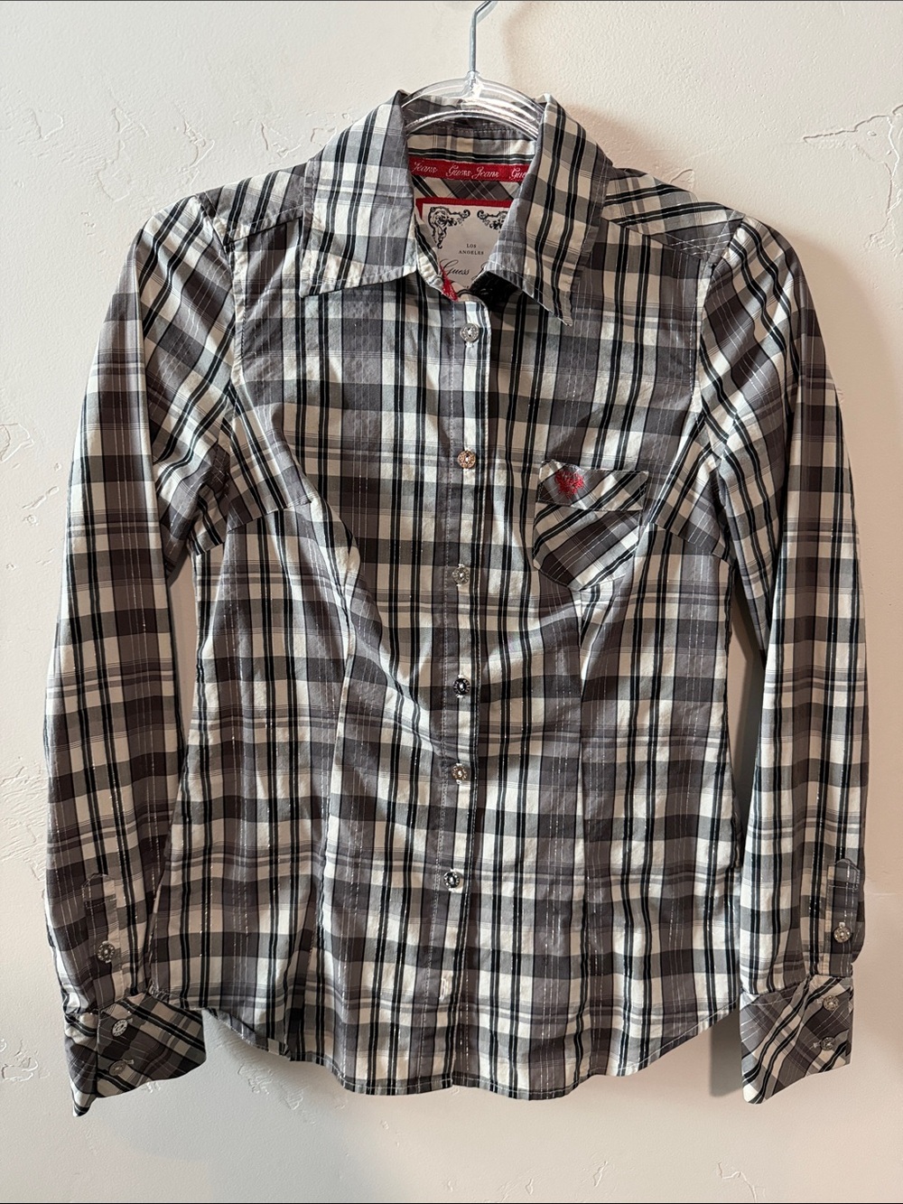 GUESS Black & White Plaid Button-Down Shirt